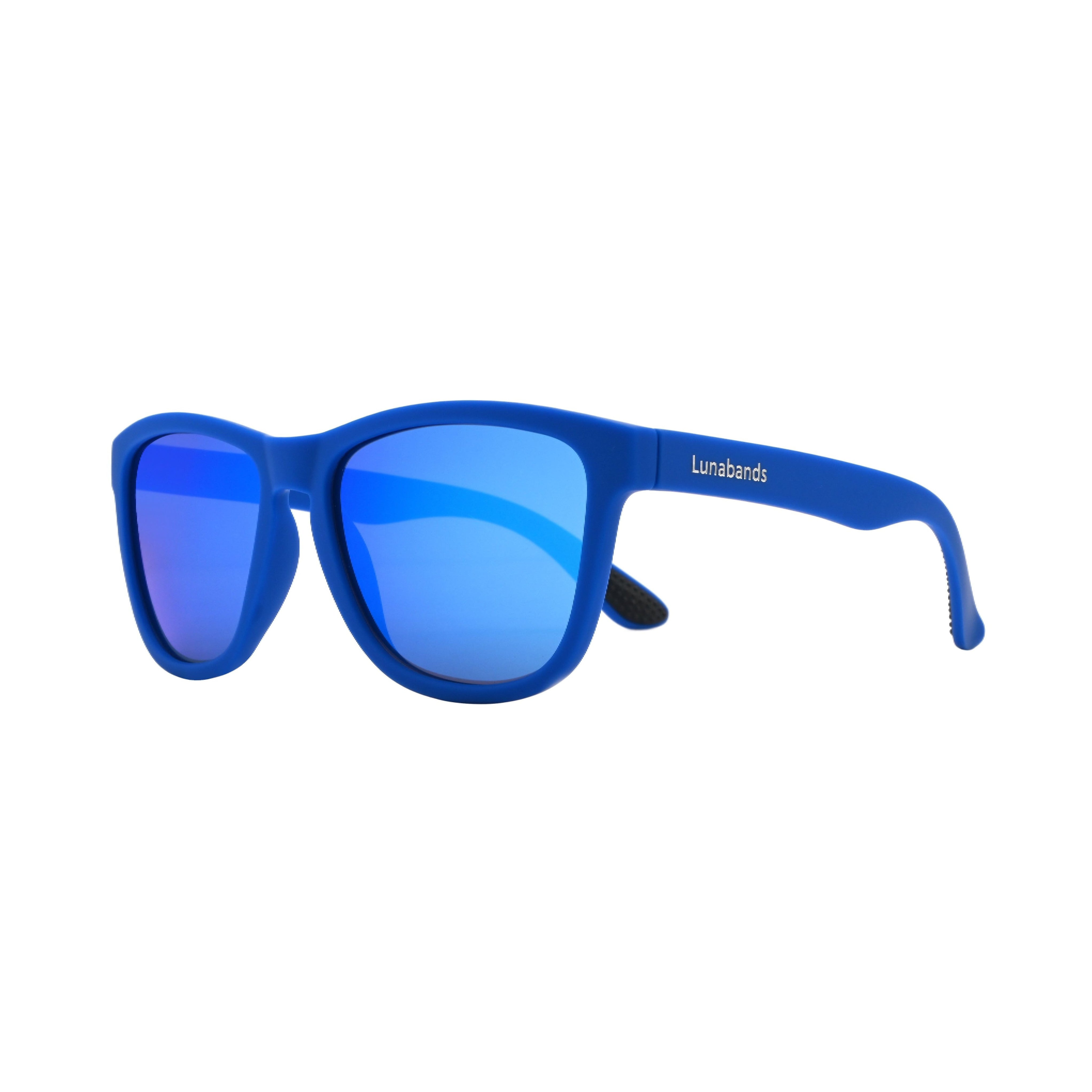 Lunabands Blue Marathon Running sunglasses polarised UV400 lenses non-slip grip Ocean plastic
