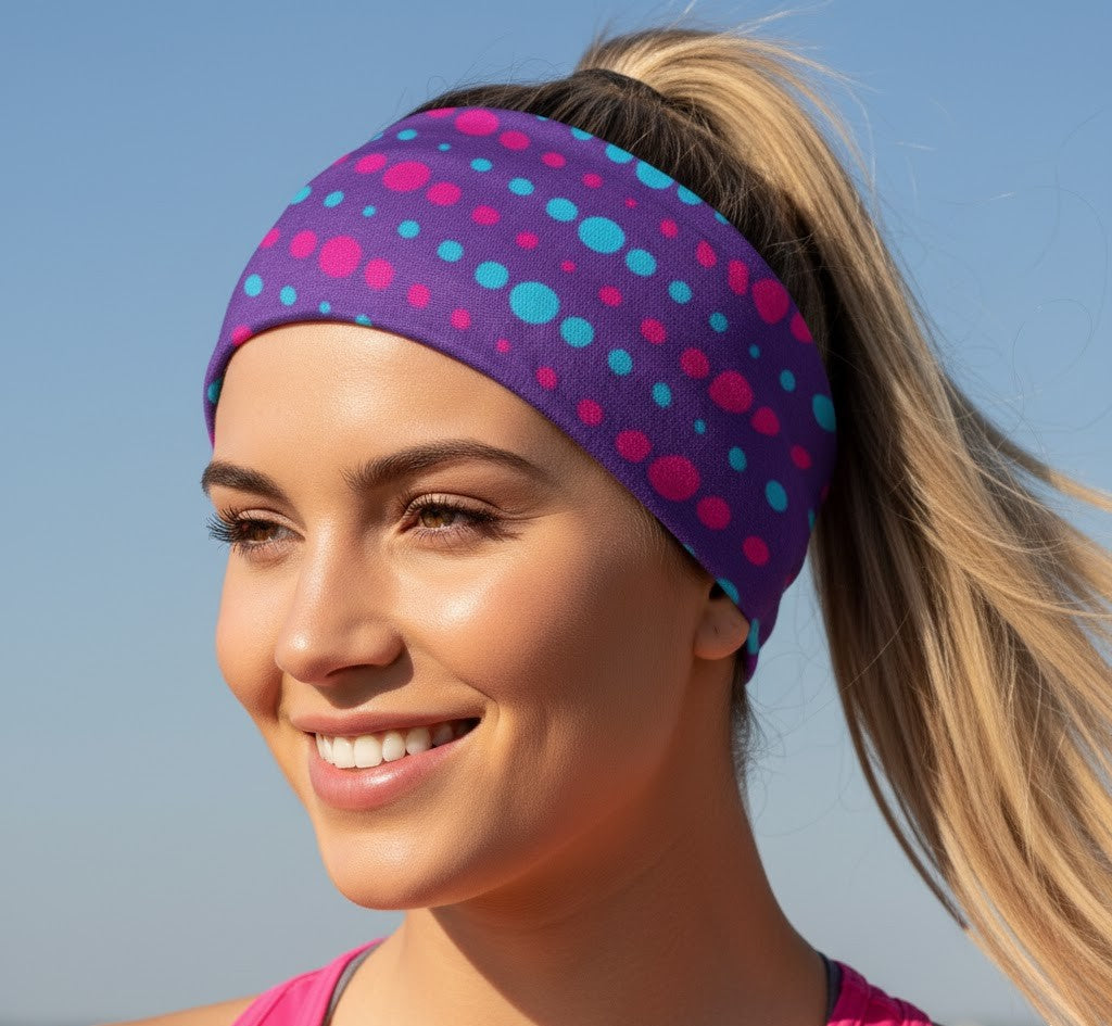 Lunabands_Purple_Dots_Headband_Multi_use_Running_Bandana_Headband