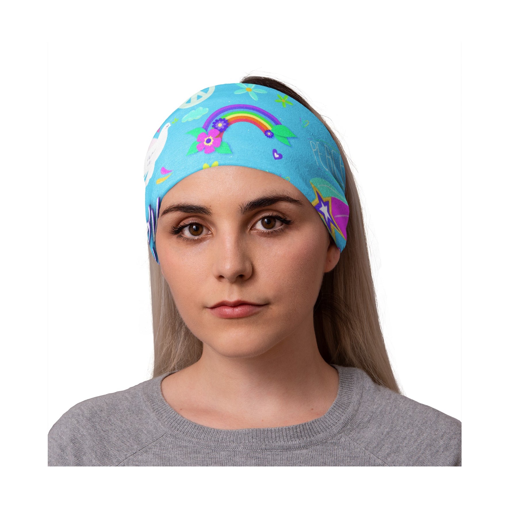 Lunabands Blue Love & Peace Multi use Running Bandana Headband