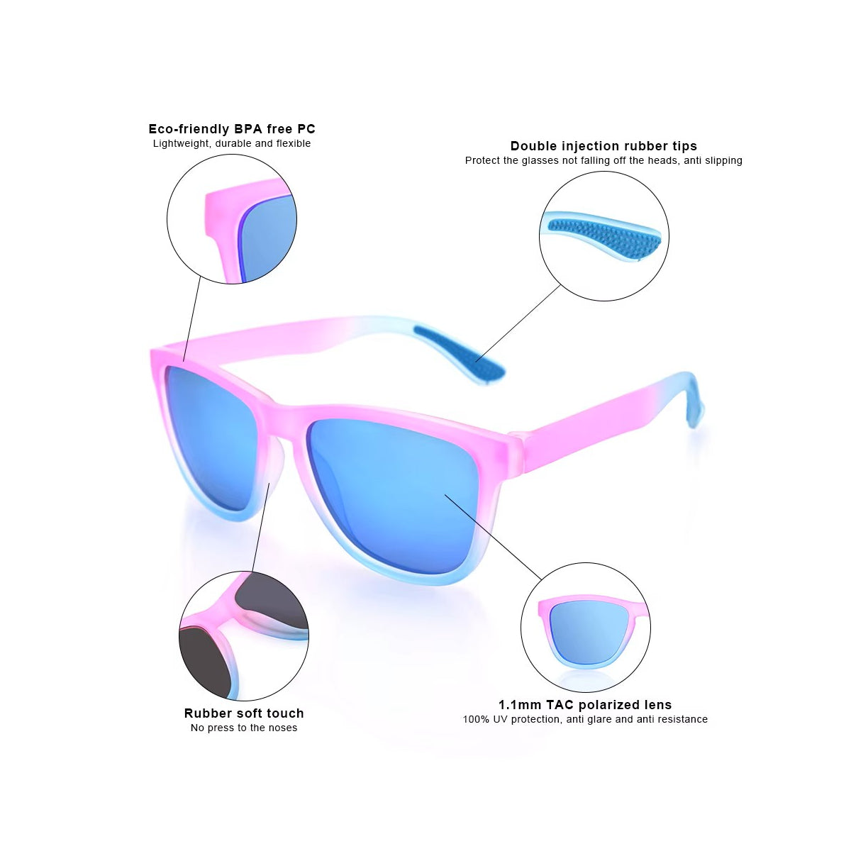 Boston - Sky Blue / Pink Polarised Sunglasses