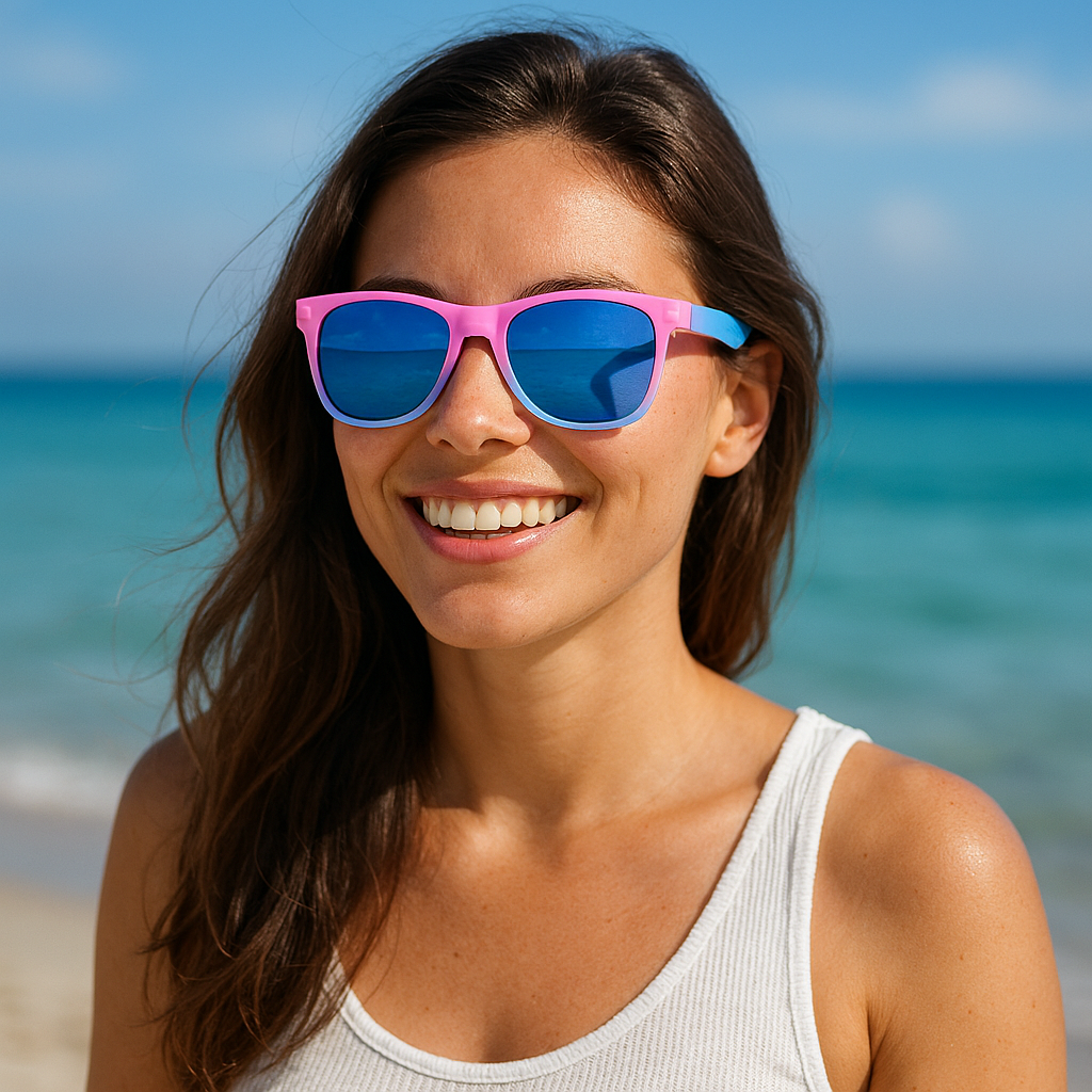 Ollo Stride Candy Rush sunglasses with UV400 polarised lenses and a playful pink-red frame, perfect for running, cycling, and vibrant everyday wear.