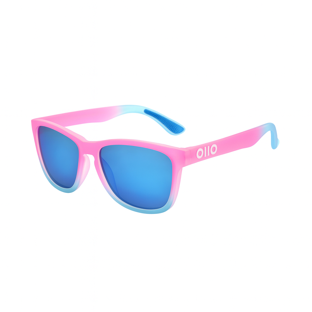 Ollo Stride Candy Rush sunglasses with UV400 polarised lenses and a playful pink-red frame. Designed for runners and cyclists, these lightweight, durable sunglasses deliver non-slip comfort, crisp clarity, and bold style, making them perfect for sport, training, and outdoor adventure