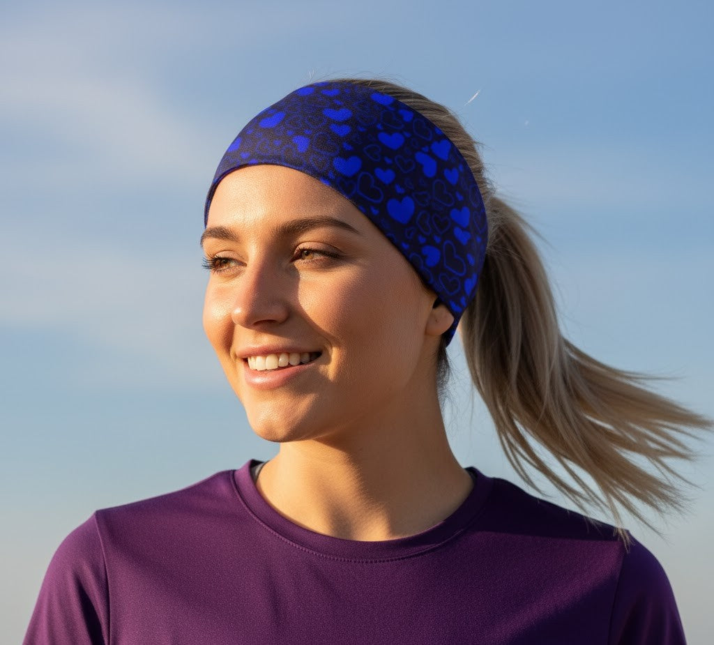 Lunabands Electric Blue Hearts Multi use Running Bandana Headband