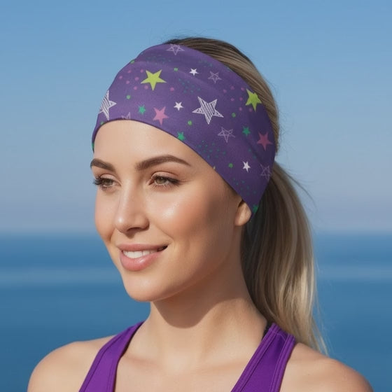 Lunabands Purple Starry Night Multi use Running Bandana Headband