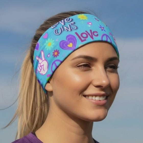 Lunabands Blue Love & Peace Multi use Running Bandana Headband