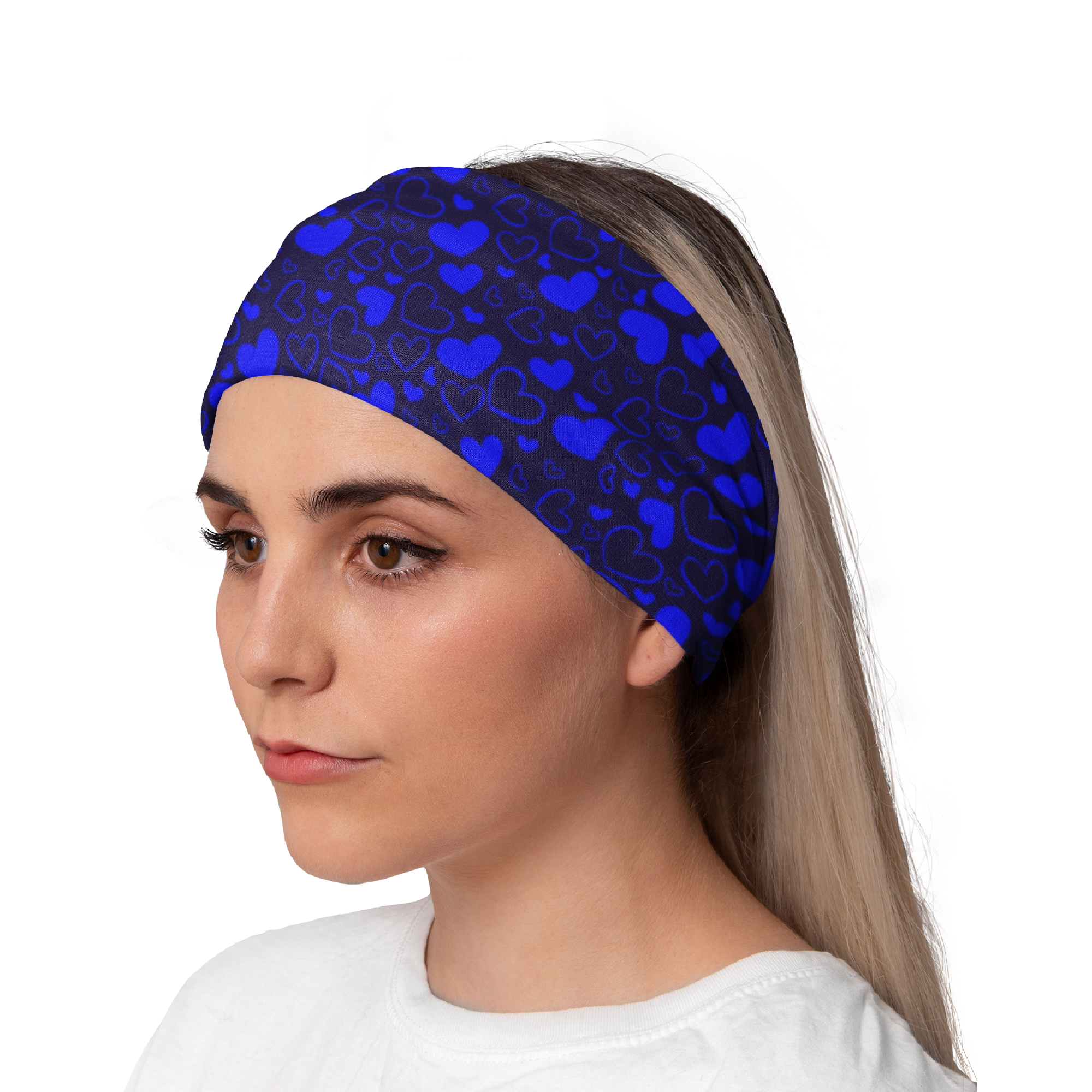 Lunabands Electric Blue Hearts Designer Multi Use Multifunctional Running Sports Fitness Adventure Bandana Headband Snood 
