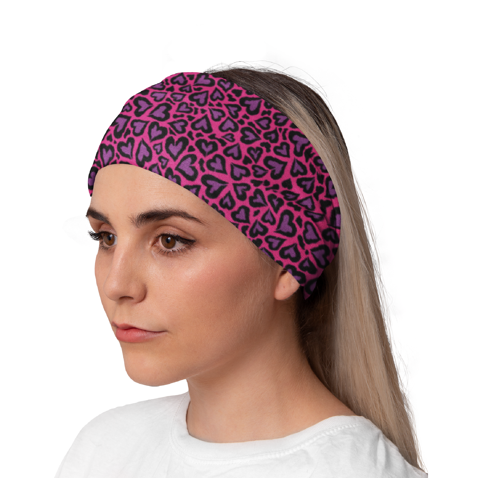 Lunabands Purple Love Hearts Multi Use Multifunctional Running Sports Fitness Training Bandana Headband Marathon Snood Gyn