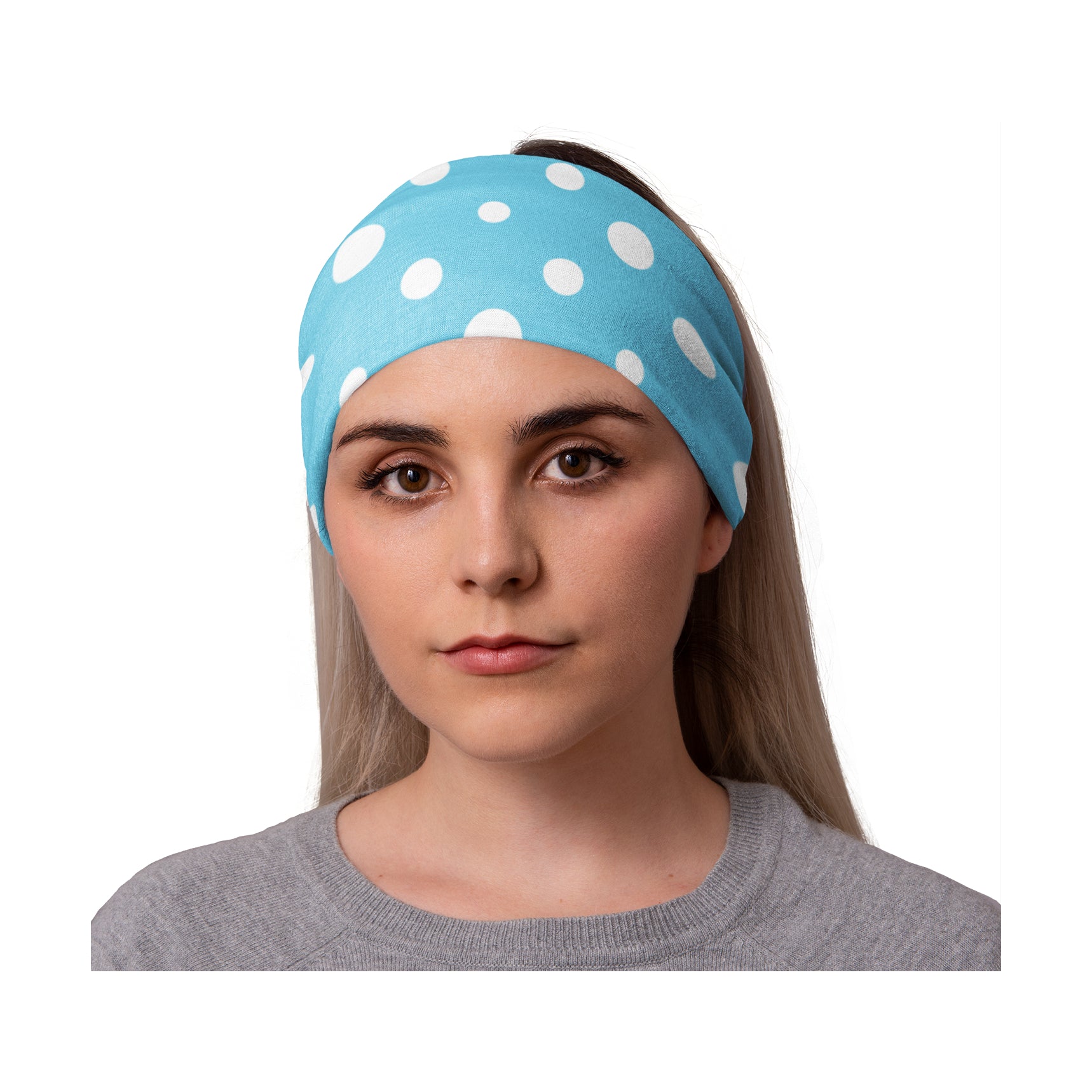 Women's Polka Dot Pattern Elastic Wide Brim Headband – Running Sports Hair Band, Cotton/Polyester, One Size, Made In China