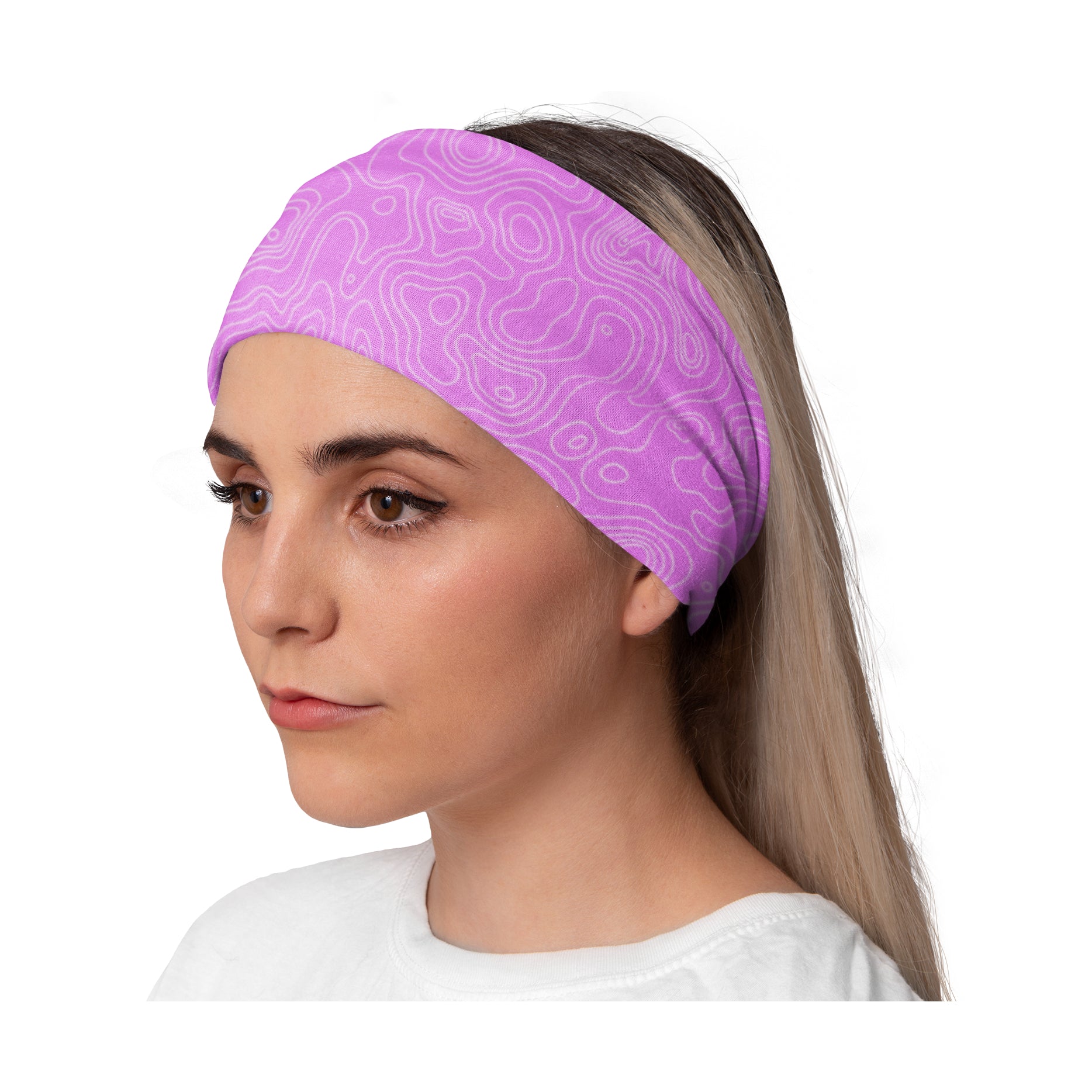 Lunabands Pink Map Contour Multi use Fitness Running Bandana Headband